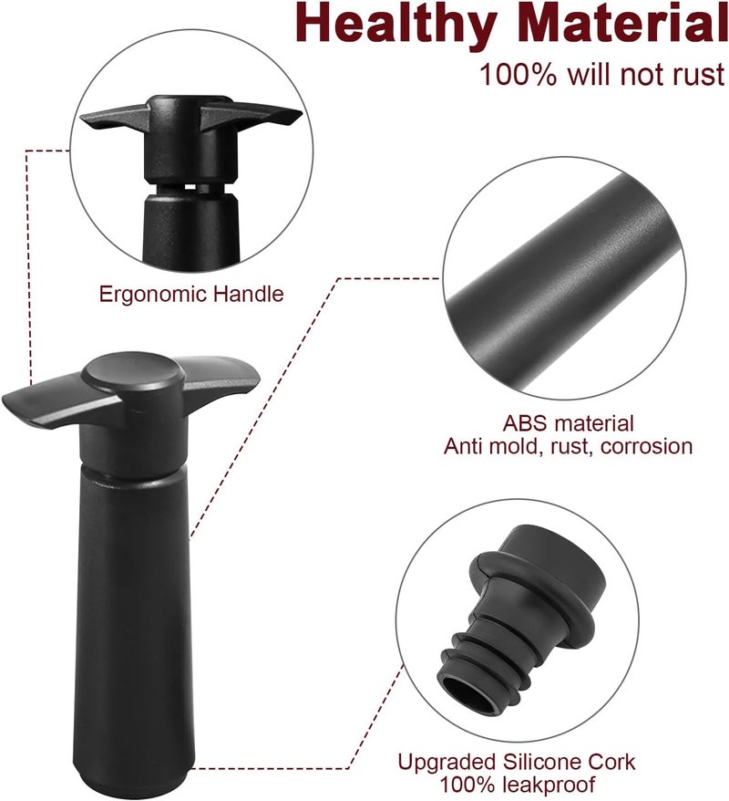 BETTFOR Wine Saver Pump with 4 Vacuum Wine Stoppers, Wine Bottle Stoppers with Food Grade Silicone Leak proof Keep Fresh Suitable for All Standard Wine Bottles - Image 2